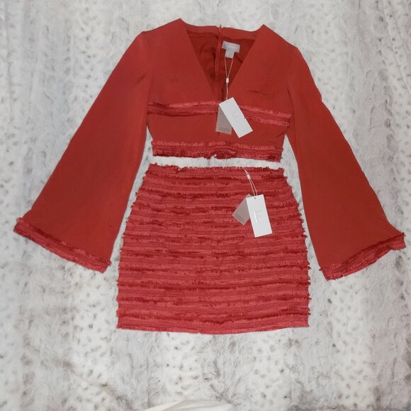 NWT Finders Keepers Orange Fringe Crop Top and Skirt Set - Picture 1 of 12